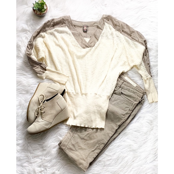 FP Cream Colored Dolman Sleeve Waffle Knit Top - Picture 3 of 11